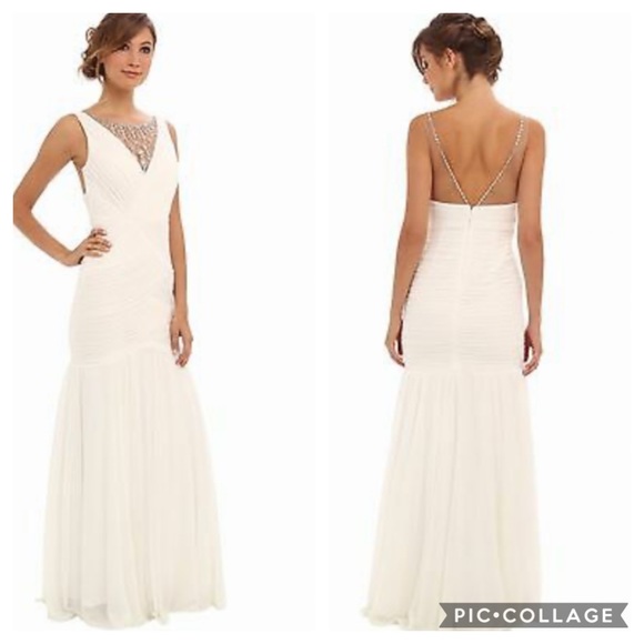 Adrianna Papell sleeveless ruched V-back long gown